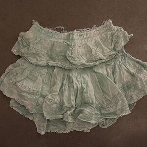 LoveShackFancy Light Green Ruffled Mini Skirt